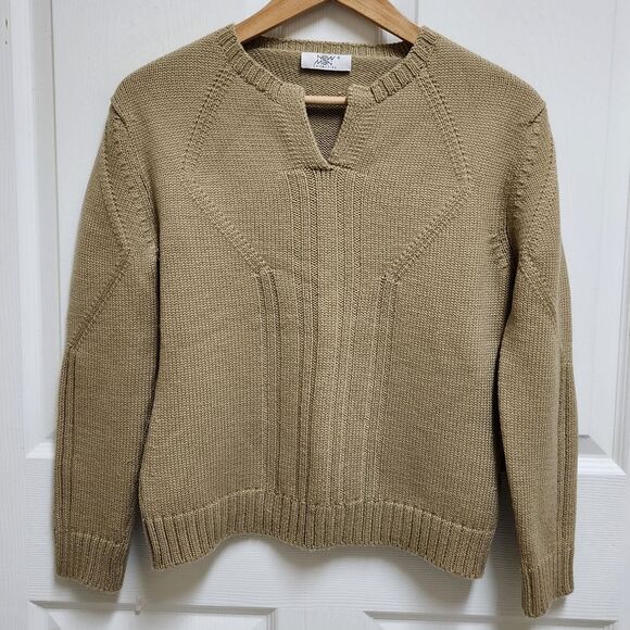 Women Knit Sweater Sz 4 Brown Wool Blend Pullover V Neck Boxy Thick Soft Classic - Picture 1 of 8